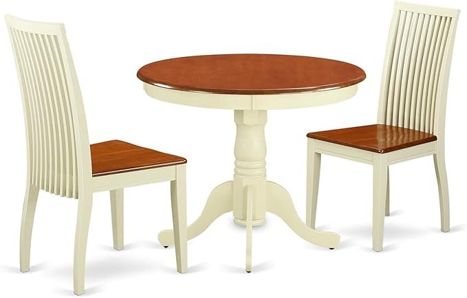 East West Furniture ANIP3-BMK-W 3 Piece Dining Set Contains a Round Dining Room by EastWestFurniture