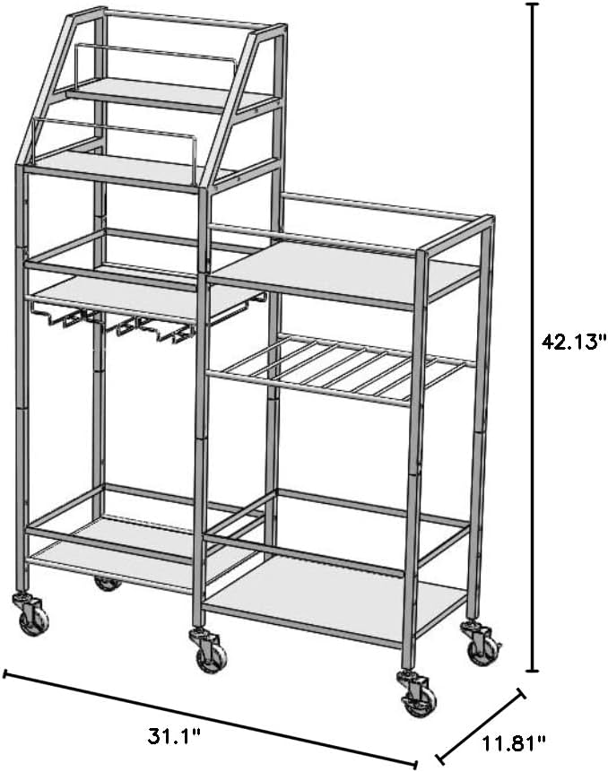 VINAEMO Rolling Bar Cart with Wine Glass Holder, Mini Bar - Image 10