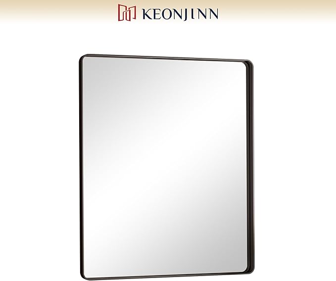 Keonjinn Black Framed Mirrors for Bathroom 30 x 36 Inch Rounded Rectangle Wall - Image 9