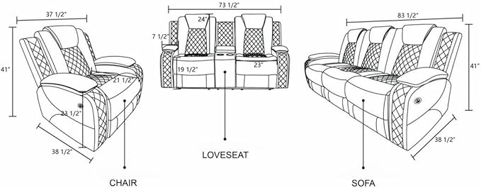 Electric Power Recliner Loveseat Set Living Room Furniture, Comfy Home Theater - Image 2