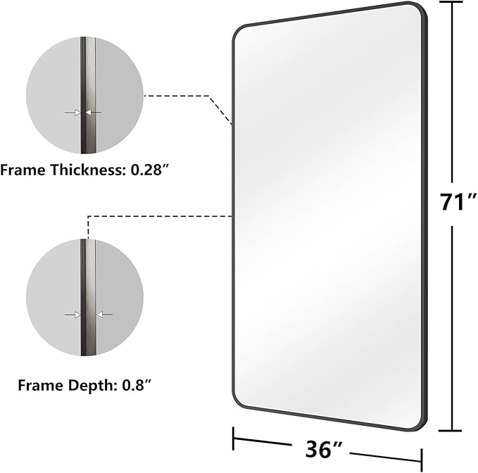 Koonmi Bathroom Mirror, 36X71 Inch Black Metal Framed Mirror - Image 7