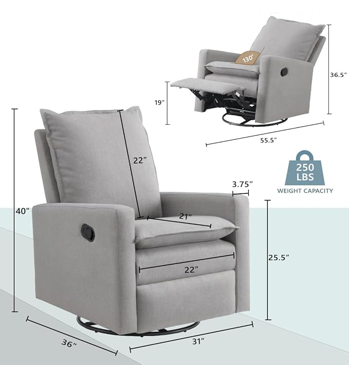 Oxford Baby Uptown Upholstered Swivel Glider and Recliner Nursery Chair - Image 3