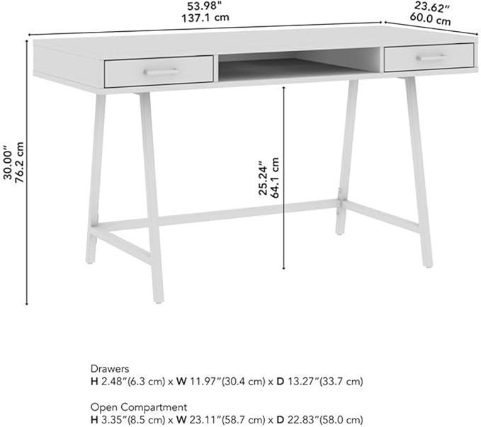 Bush Furniture Steele 54W Writing Desk in Pure White Oak | Computer Table - Image 3