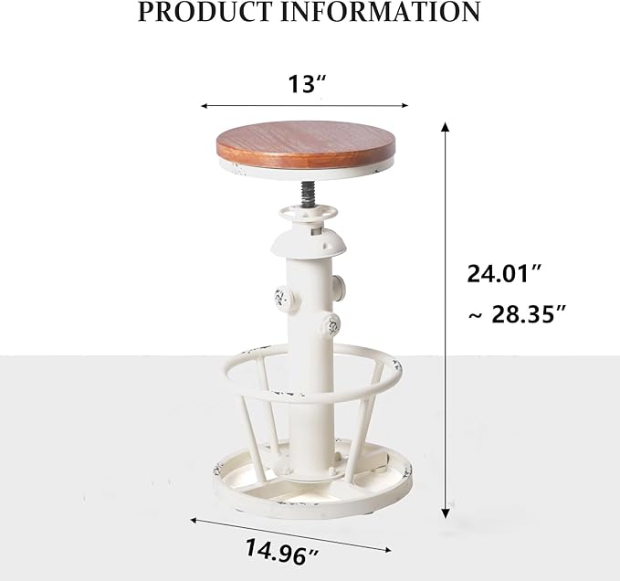 Topower Aged Antique Industrial Round Bottom Adjustable Height Cafe Coffee - Image 2