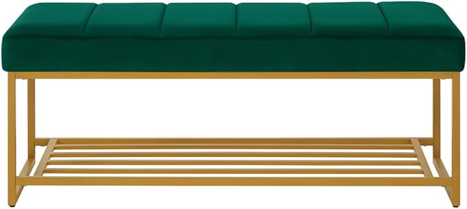 24KF Jade Velvet Upholstered End of Bed Bench - Image 4