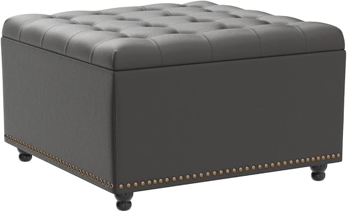 Tbfit Large Square Storage Ottoman Bench, Button Tufted Coffee Table, Oversized - Image 5