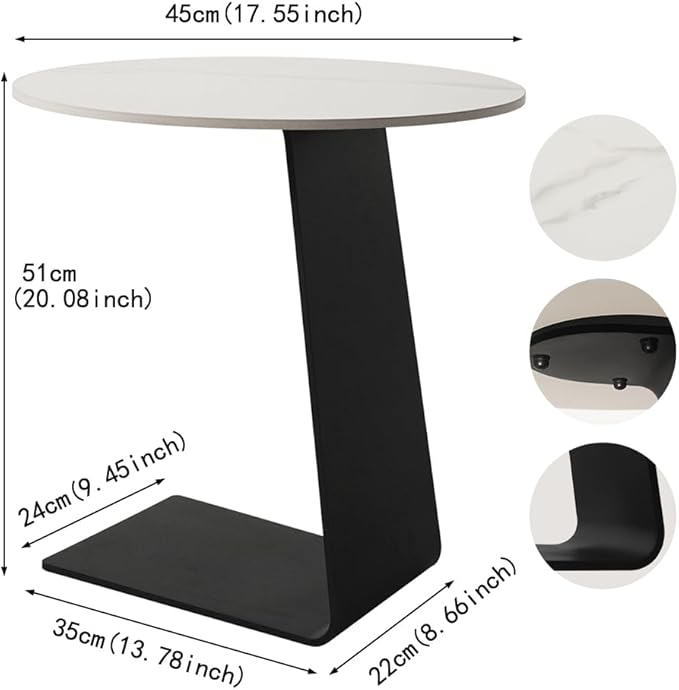 Side Table with Marble Top Metal Black C Shaped End Table Modern Sofa Side End - Image 3