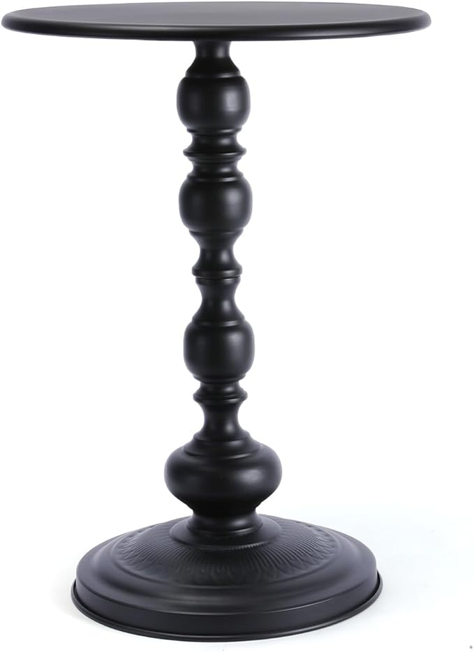 Benkyo Black Round End Side Table Modern Metal Pedestal Spindle Side Tables by Benkyo