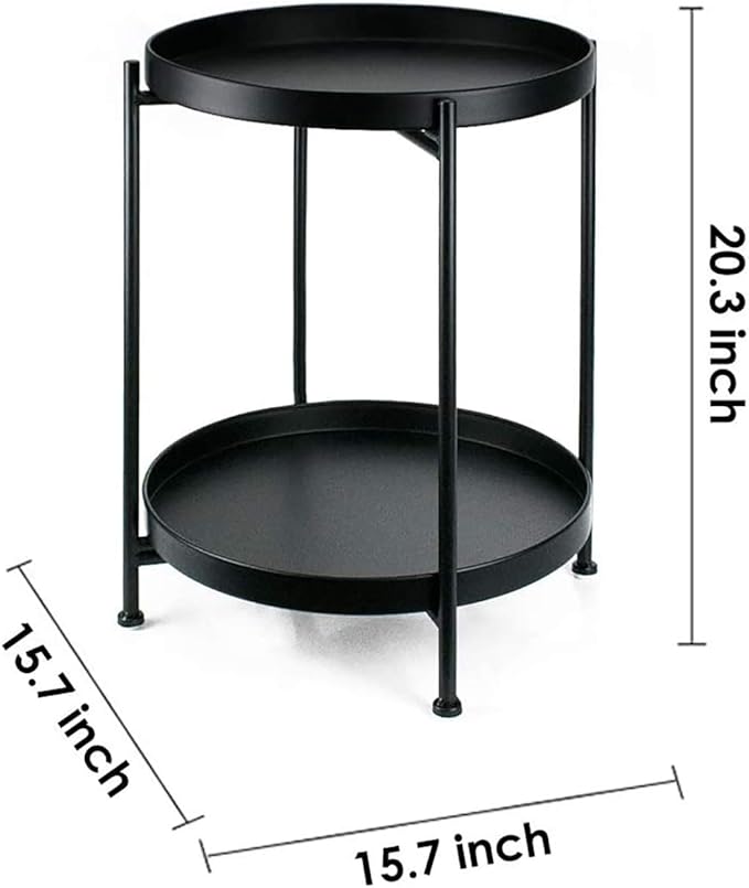 Tiita Round End Table Mental 2-Tier Side Table Nightstand/Small Iron Tables - Image 3