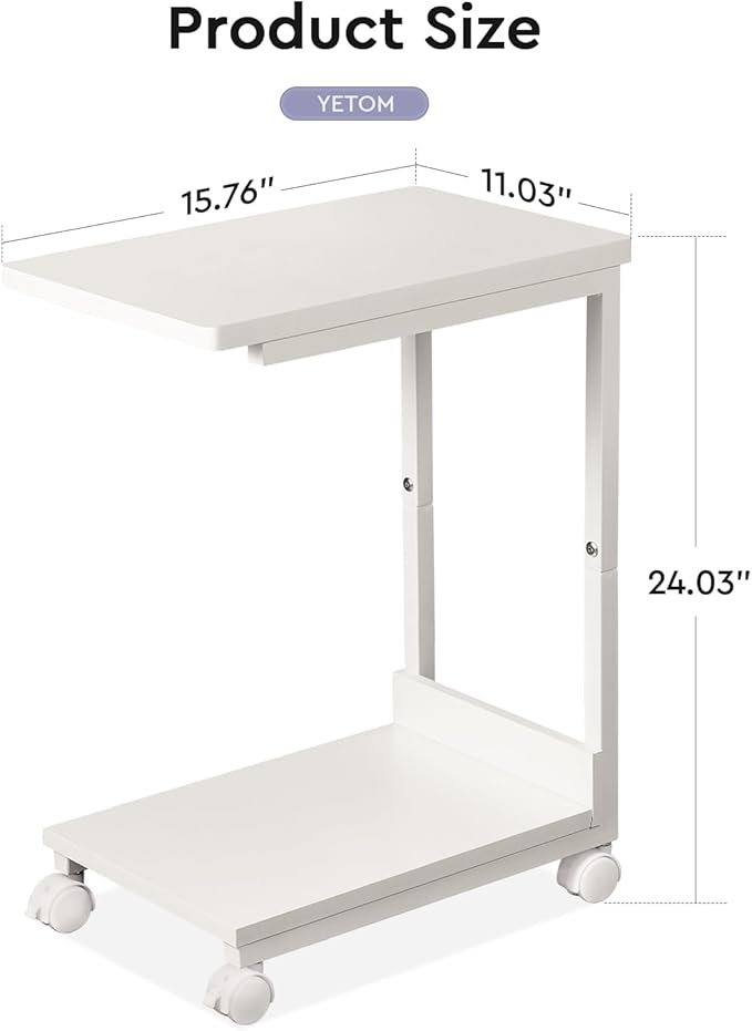 Side Table, C Table with 2-Tier Storage Shelf, End Table TV Tray with Metal - Image 3