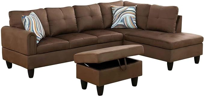 Chocolate L-Shaped 3-Piece Flannel Sofa - Image 8