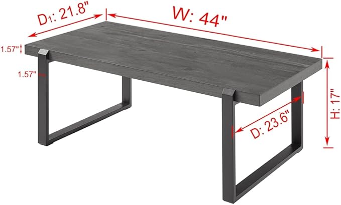 EXCEFUR Modern Coffee Table, Rustic Wood and Metal Center Table, Rectangle - Image 2