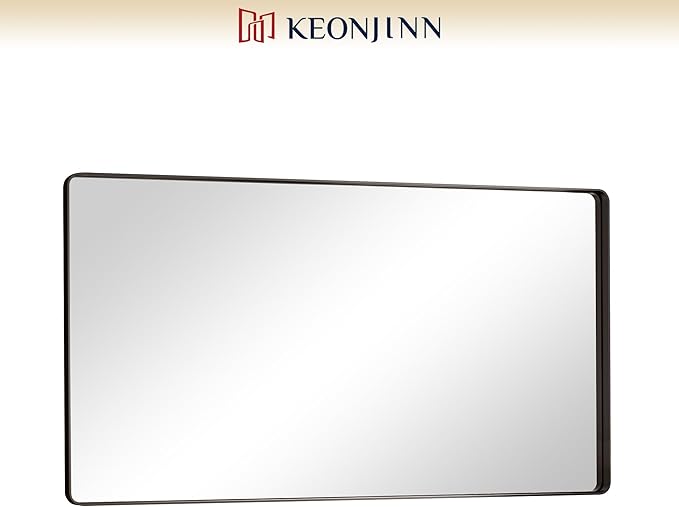 Keonjinn Black Bathroom Mirror for Vanity 55 x 30 Inch Large Metal Framed Wall - Image 9