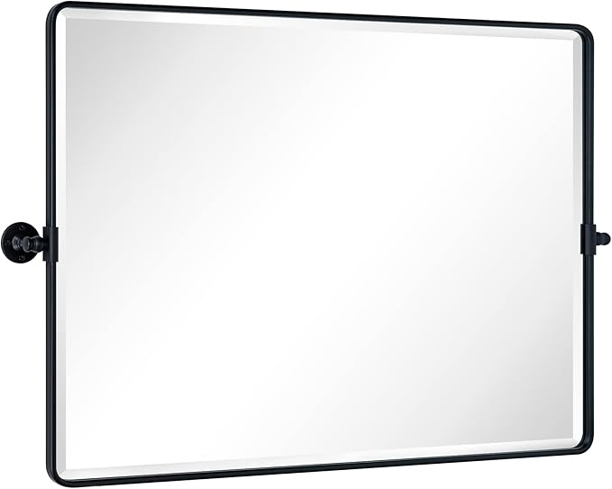 TEHOME 40x30'' Pivoting Bathroom Vanity Mirror Large Matt Black Metal Framed - Image 6