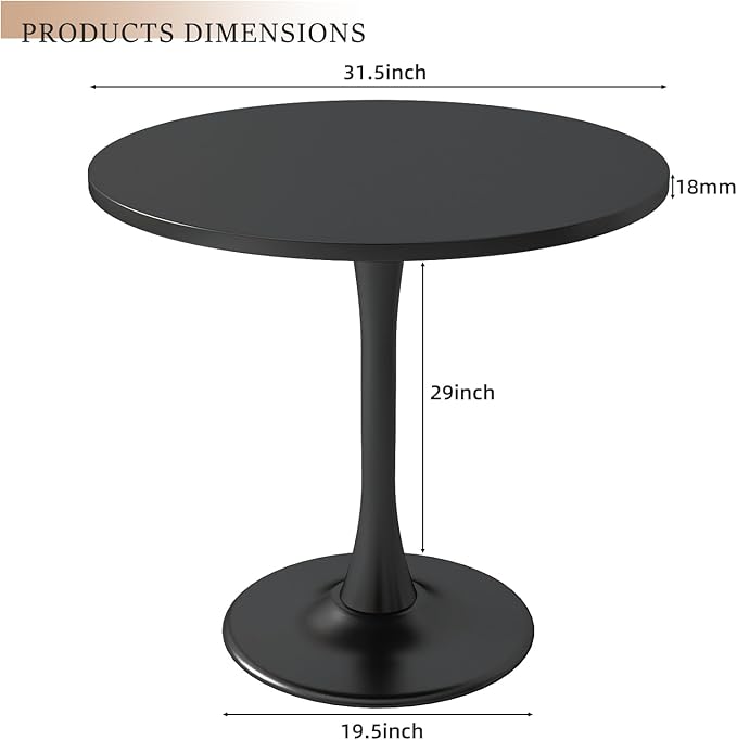 Black Round Table Modern Dining Table Tulip Round Kitchen Table Mid Century - Image 3