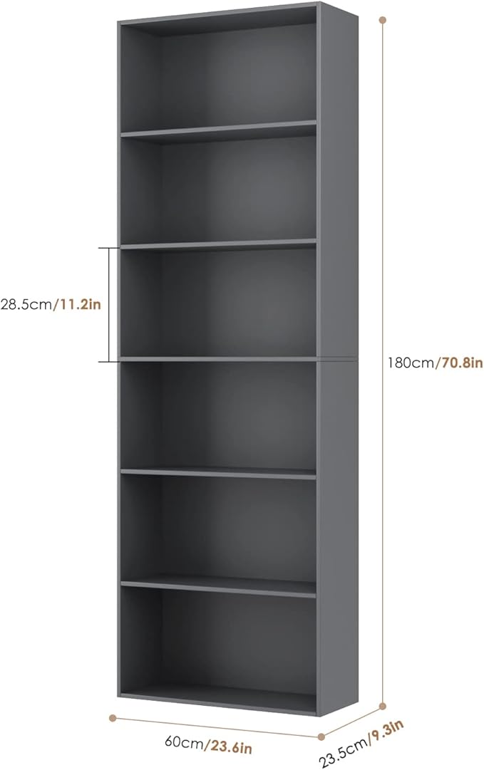FOTOSOK 6-Tier Open Bookcase and Bookshelf, Freestanding Display Storage - Image 3
