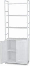 White Bookshelf with Doors, 6 Tier Book Shelf by Lazyvan