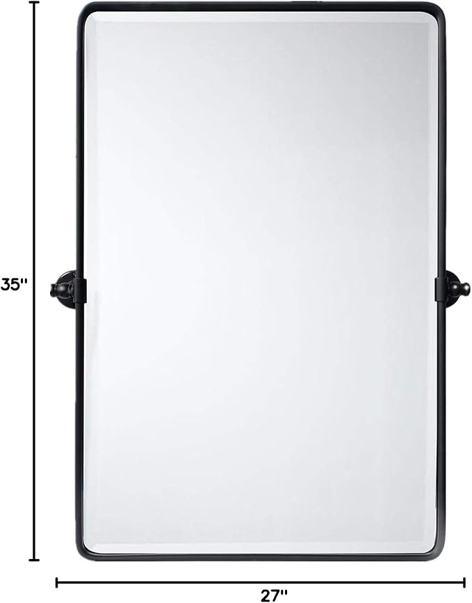 TEHOME Matt Black Pivot Rectangle Bathroom Vanity Mirrror Farmhouse Tiltable - Image 10