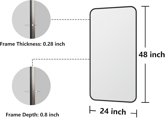 Koonmi Bathroom Mirror, 24X48 Inch Black Metal Framed Mirror - Image 7