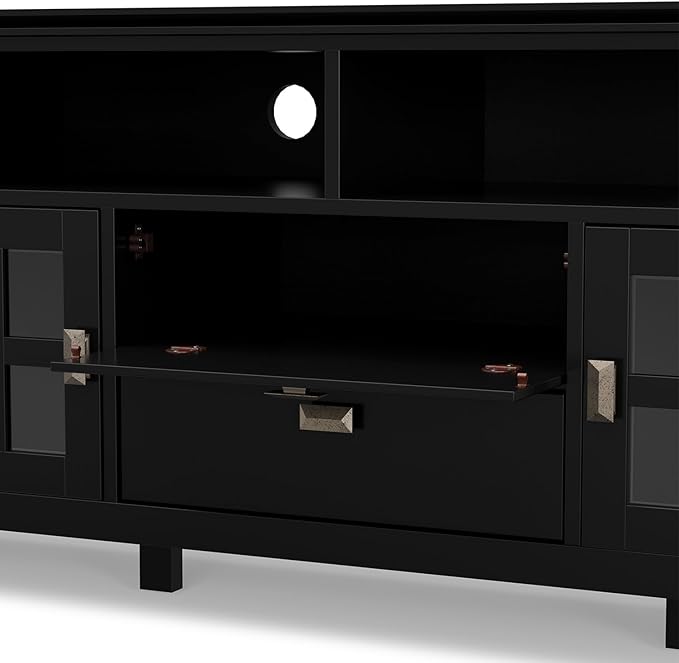 SIMPLIHOME Artisan SOLID WOOD 72 Inch Wide Transitional TV Media Stand in Black - Image 9