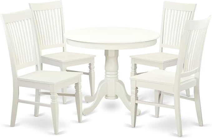 East West Furniture ANWE5-LWH-W 5 Piece Dining Room Table Set Includes a Round by EastWestFurniture