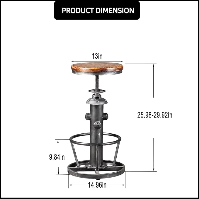 Swivel Bar Stool Industrial Coffee Kitchen Dining Chair Fire Hydrant Design - Image 3