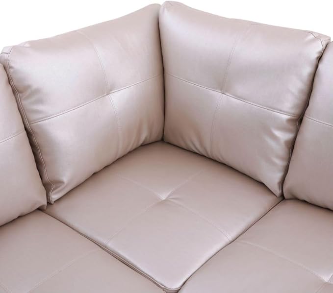 Latte L-Shaped 3-Piece Faux Leather Sofa - Image 5