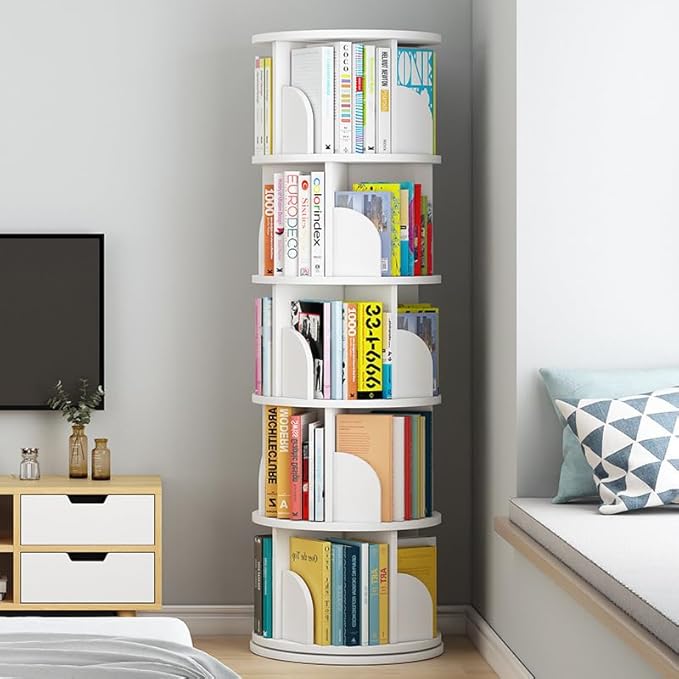 Rotating Bookshelf Tower, 360 Display 5 Tier Floor Standing Bookcase Storage - Image 2