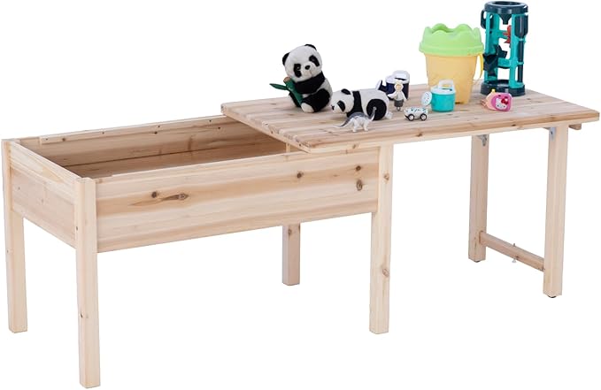 BIRASIL Wooden Kids Table with Storage, Sensory Tables with Folding Lid by BIRASIL