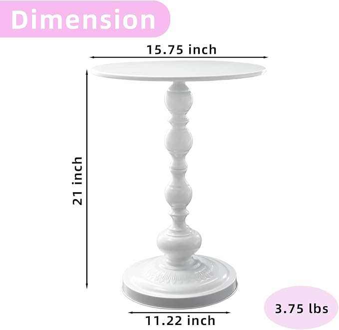 Benkyo White Round End Side Table Modern Metal Pedestal Spindle Side Tables - Image 3