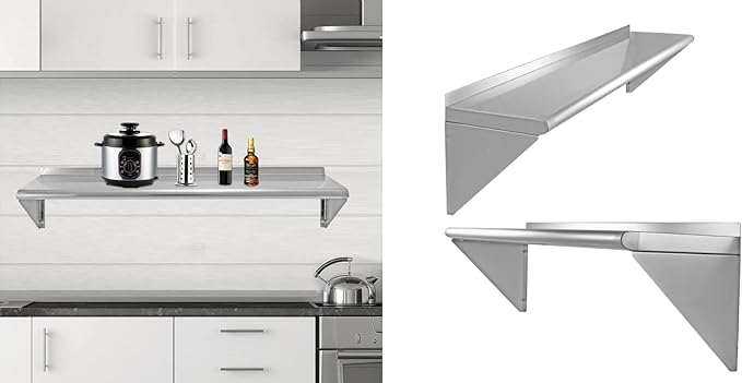 12''x48'' - 2packs Wall Mounted Stainless Steel Shelf NSF Commercial Metal Wall - Image 7