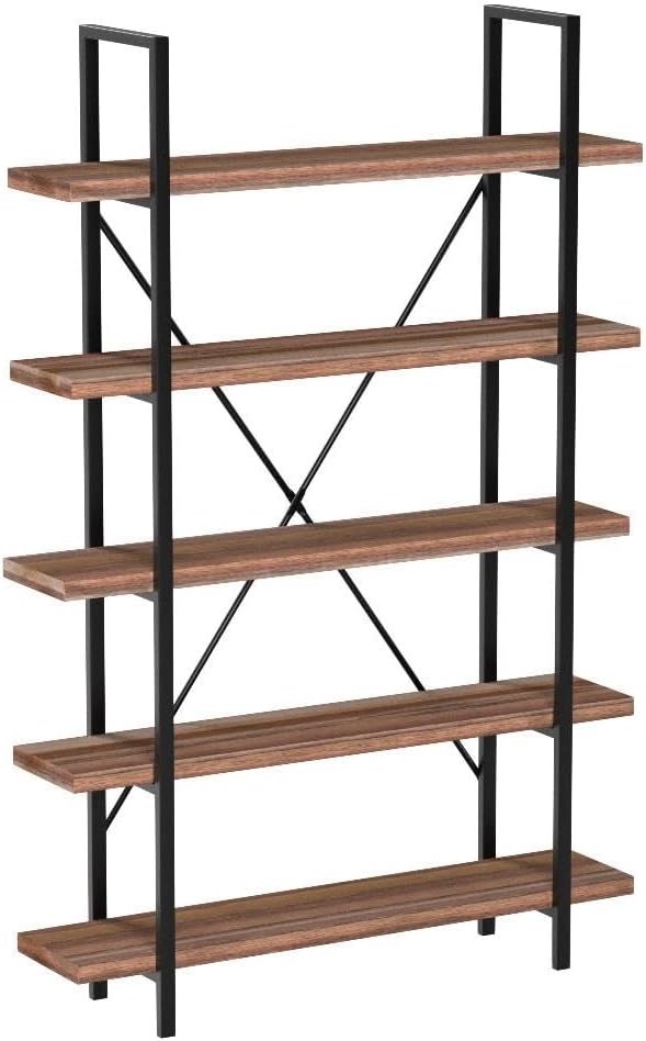 45MinST 5-Tier Vintage Industrial Style Bookcase/Metal and Wood Bookshelf - Image 5