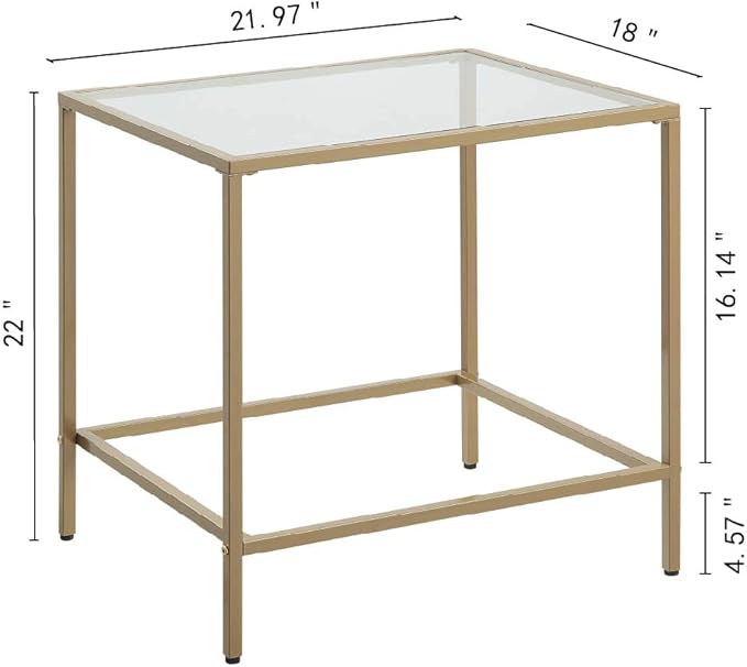 CAWS Gold End Table, Tempered Glass Rectangle Side Table - Image 2