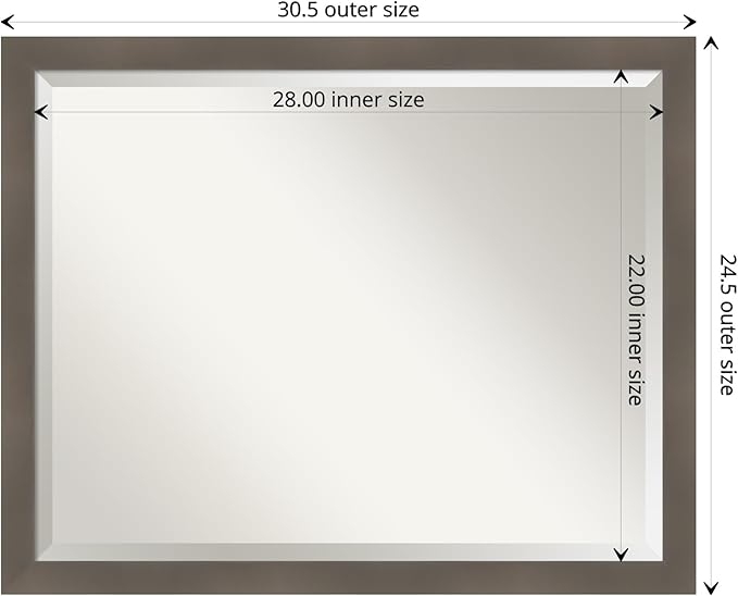 Amanti Art Grey Wall Mirror 25x31 Edwin Clay Grey Rectangle Bathroom Mirror - Image 4