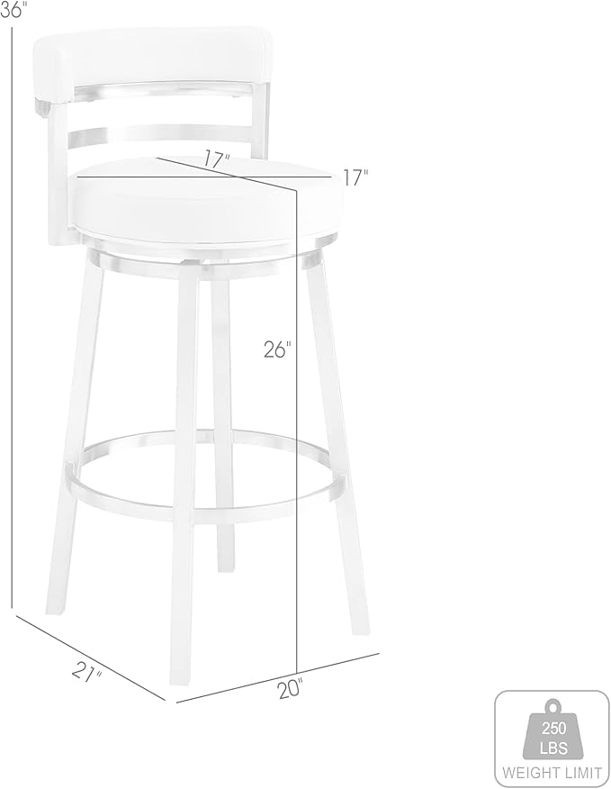 Armen Living Titana 26" Counter Height Swivel White Faux Leather and Brushed - Image 3