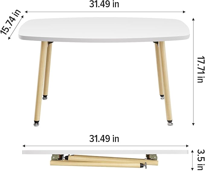 WOHOMO Folding Coffee Table White Small Coffee Tables - Image 2