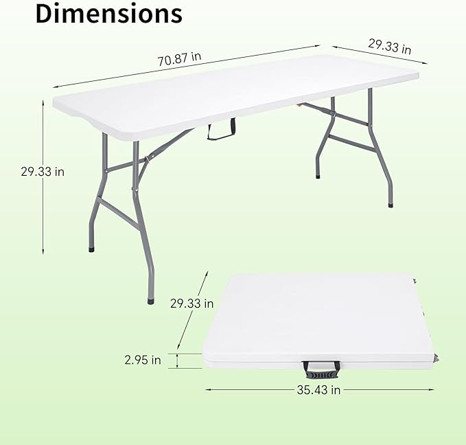 6 FT Folding Table for Indoor Outdoor, Portable Heavy Duty Folding Camping - Image 2