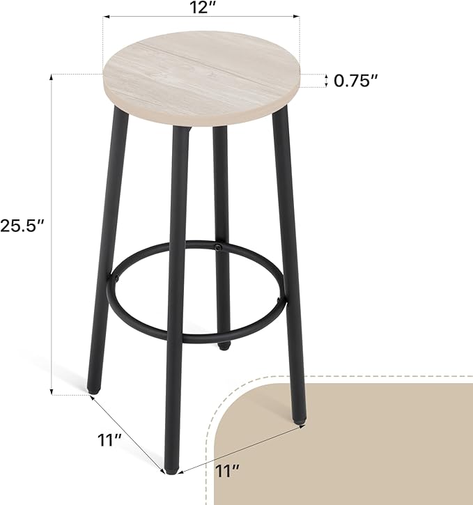 Athena Collection Bar Stools Set of 2, 25.5 Inches Round Counter Height Bar - Image 3