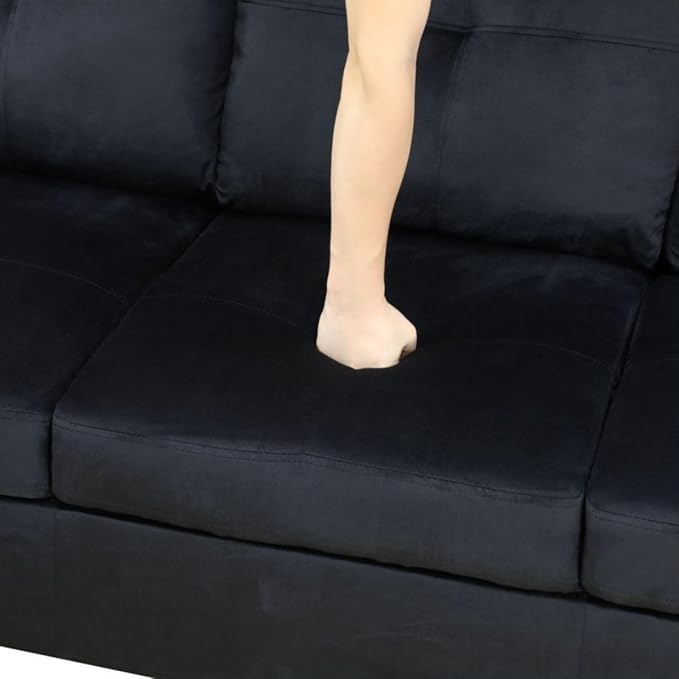 Black L-Shaped 3-Piece Flannel Sofa - Image 5