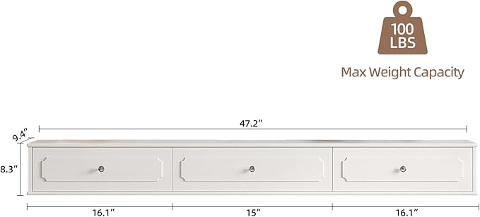 Retro Floating TV Console with 3 Doors, Wall Mounted TV Cabinet, Contemporary - Image 6