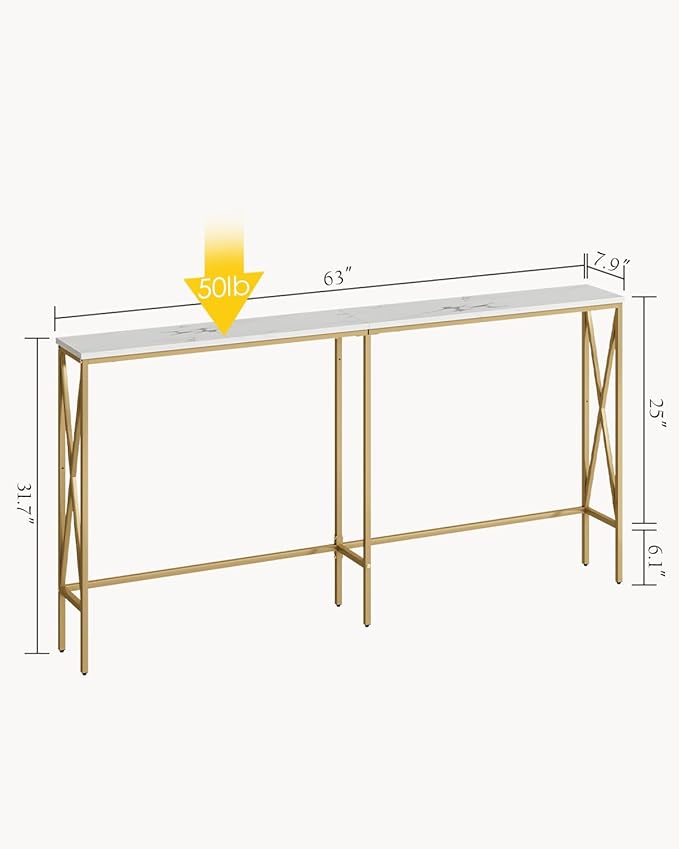Masupu 63" Console Table, Modern Narrow Long Sofa Table Behind Couch, Skinny - Image 3