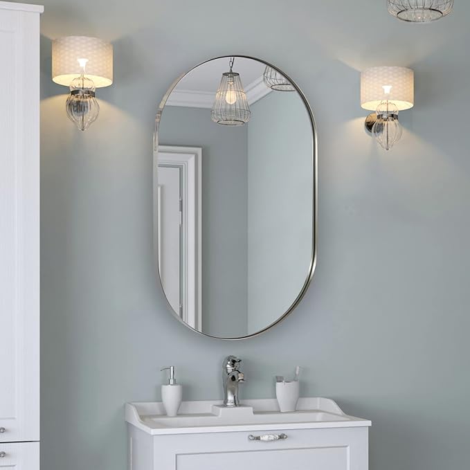 ANDY STAR Chrome Bathroom Mirror 24x36, Chrome Mirror Oval, Polished Silver - Image 7