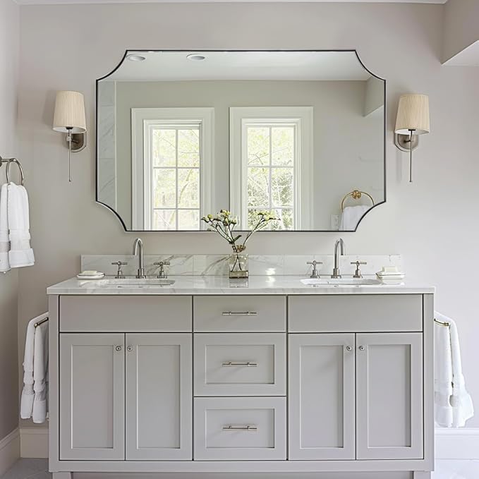 ANDY STAR 30x48 Inch Chrome Mirror, Large Scalloped Bathroom Mirror, Unique - Image 8