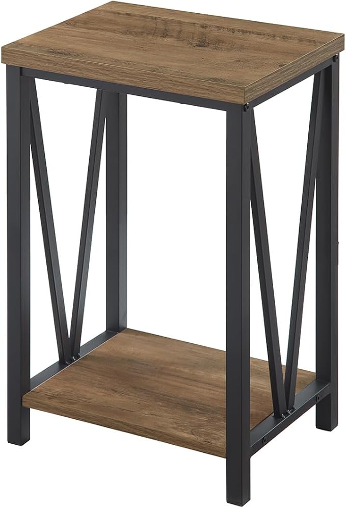 FOLUBAN Side Table with Storage Shelf, Rustic End Table - Image 9