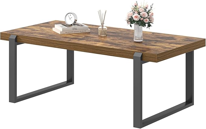 EXCEFUR Modern Coffee Table, Industrial Wood and Metal Center Table, Cocktail - Image 8