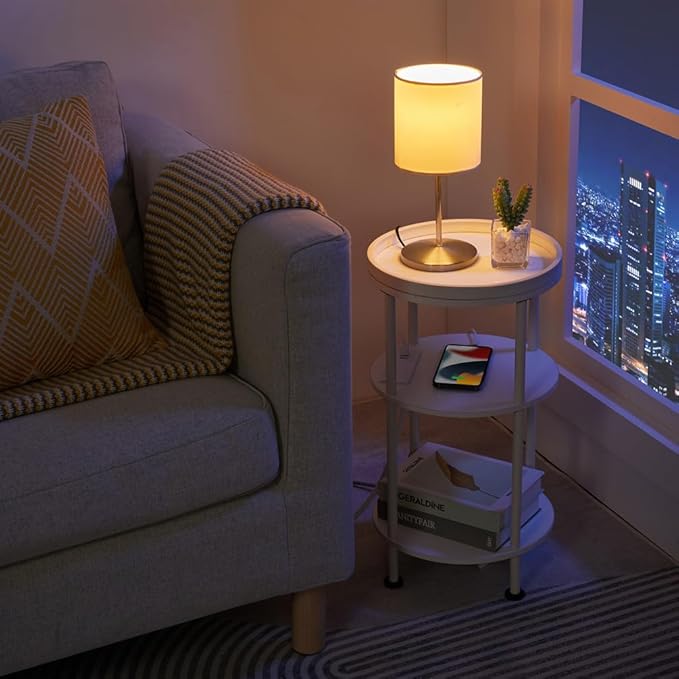 Small Round End Table with Charging Station, 3-Tier Accent Couch Beside Table - Image 7