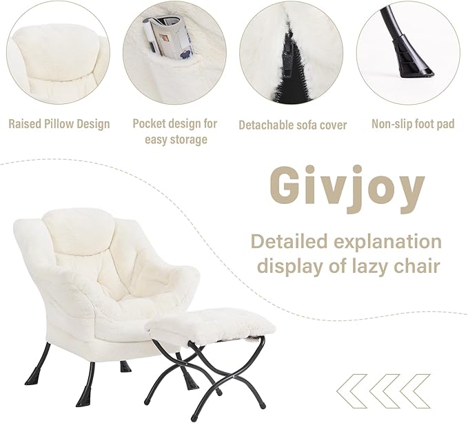 Plush Lazy Chair and Ottoman, Large Contemporary Accent Lounge Chair - Image 4
