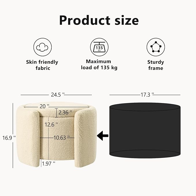 Furniliving Upholstered Button Tufted Round Ottoman, Ottoman - Image 2