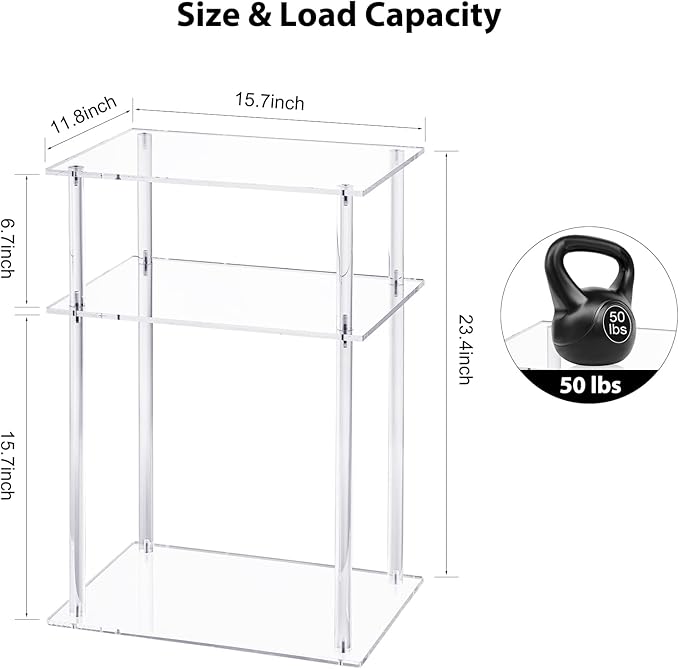 HMYHUM Clear Acrylic End Table, 3-Tier Side Table/Nightstand, 15.7" L x 11.8" W - Image 3