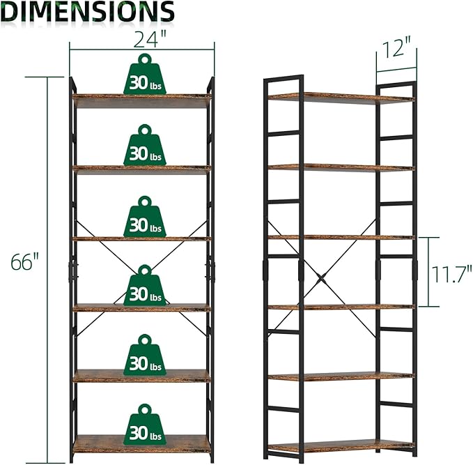 OTK 6 Tier Adjustable Bookshelf, Tall Bookcase, Office Shelf Storage Organizer - Image 3